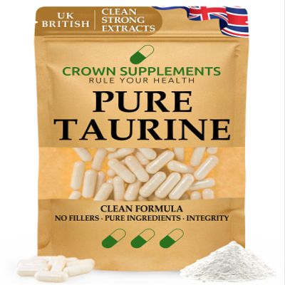 Pure Taurine Capsules Amino Acid | Clean Supplements UK | Crown Supplements (90 Capsules)