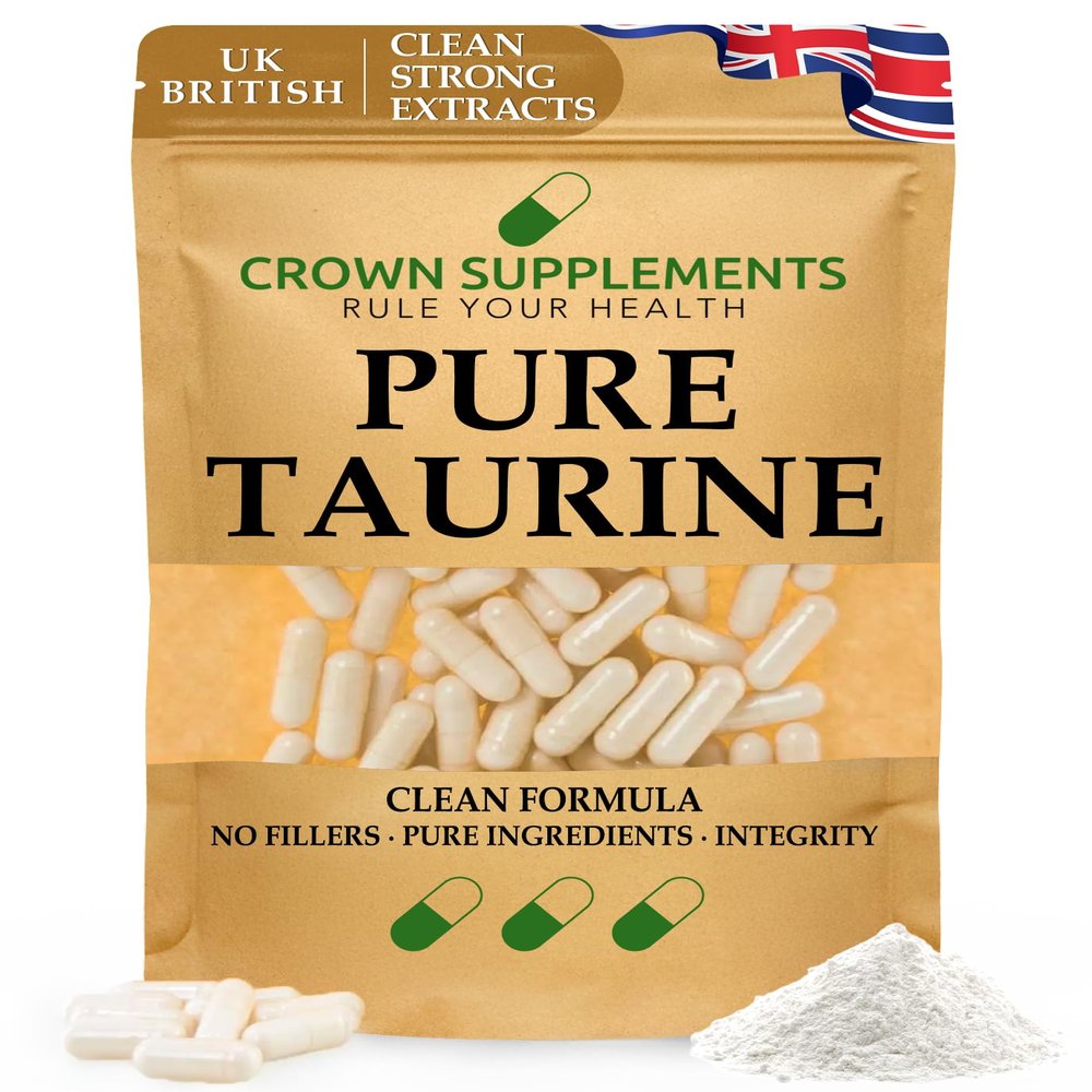 Pure Taurine Capsules Amino Acid | Clean Supplements UK | Crown Supplements (90 Capsules)