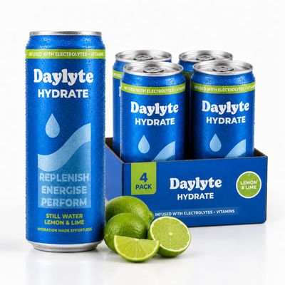 Daylyte Hydrate Ready-to-Drink Hydration Drink, Lightly Flavoured Still Water with Electrolytes + Vitamins, Zero Sugar, Low Calorie, Vegan, Lemon & Lime, 4 x 330ml