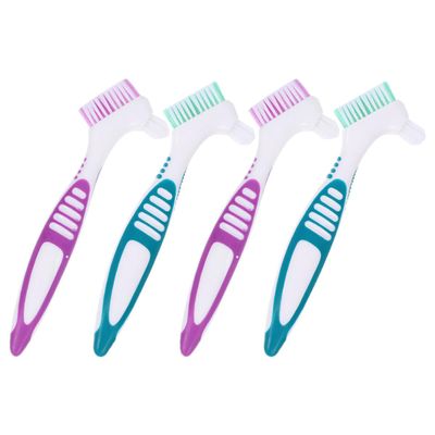 Ipetboom 4pcs Denture Cleaning Brush for Denture Wearers with Large Handle and Double Sided Multi-Layered Bristles Easy to Use and Prevents Damage and Gums