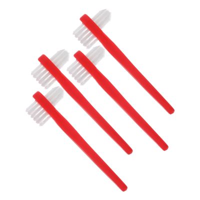 Angoily 4pcs Denture Cleaning Toothbrush Set for Partial and Full Dentures, Small Size Double-Sided Brush with Nylon Bristles, for Home and Travel Use