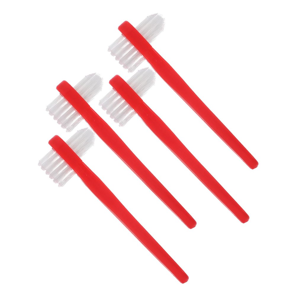 Angoily 4pcs Denture Cleaning Toothbrush Set for Partial and Full Dentures, Small Size Double-Sided Brush with Nylon Bristles, for Home and Travel Use