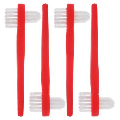 DINHEAROM 4pcs Reusable Denture Brushes with Ergonomic Handle for Half and Full Dentures Double Sided Toothbrush with Nylon Bristles for Home and Travel