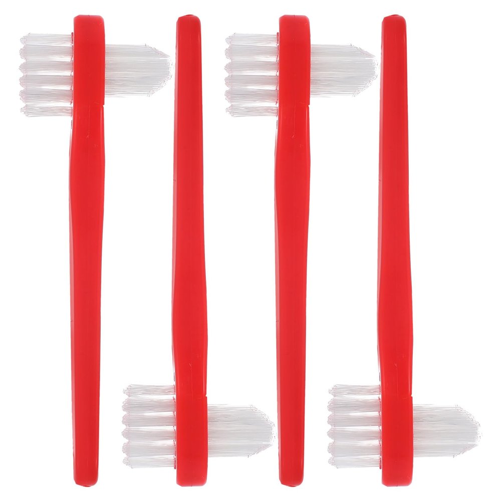 DINHEAROM 4pcs Reusable Denture Brushes with Ergonomic Handle for Half and Full Dentures Double Sided Toothbrush with Nylon Bristles for Home and Travel