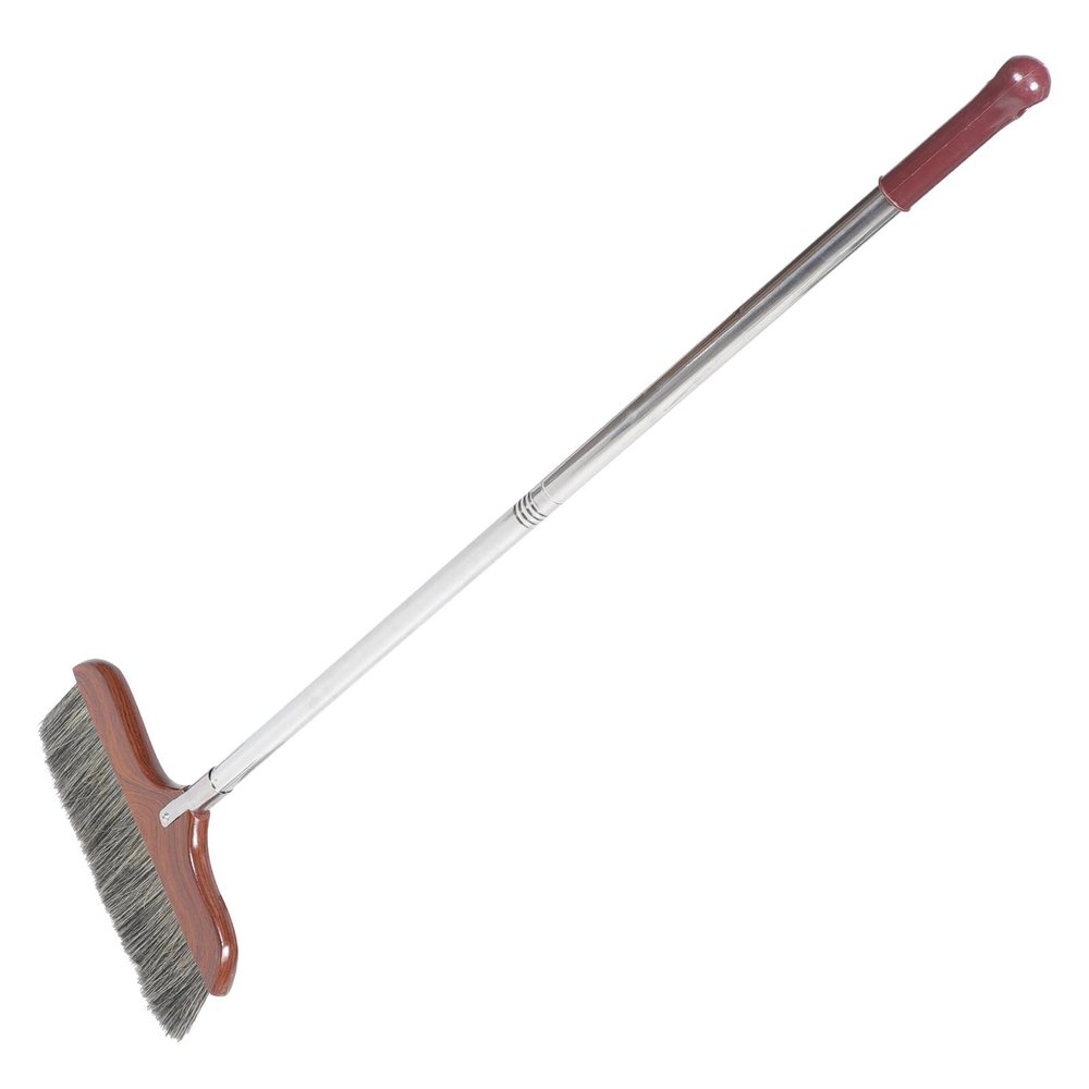 GLSTOY Soft Bristle Broom with Long Stainless Steel Handle for Floors, Portable and Easy to Store, for Indoor Sweeping and Office Cleaning, Lightweight Wood Frame Camping Broom