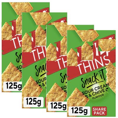 Thins Snack It Sour Cream & Chive Flavour Flatbread Snacks 125g (4 Pack) | NAEM
