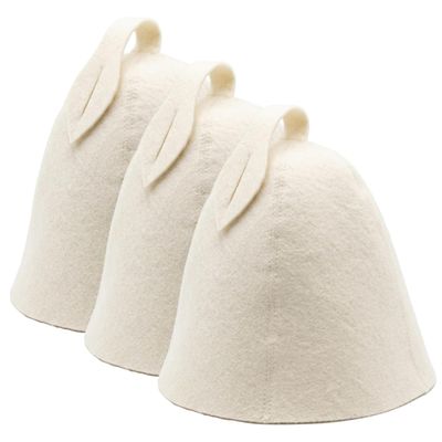 3-Pack Sauna Hat, Breathable Sauna Cap for Women & Men, Wool Hat for Spa & Steam Room, White