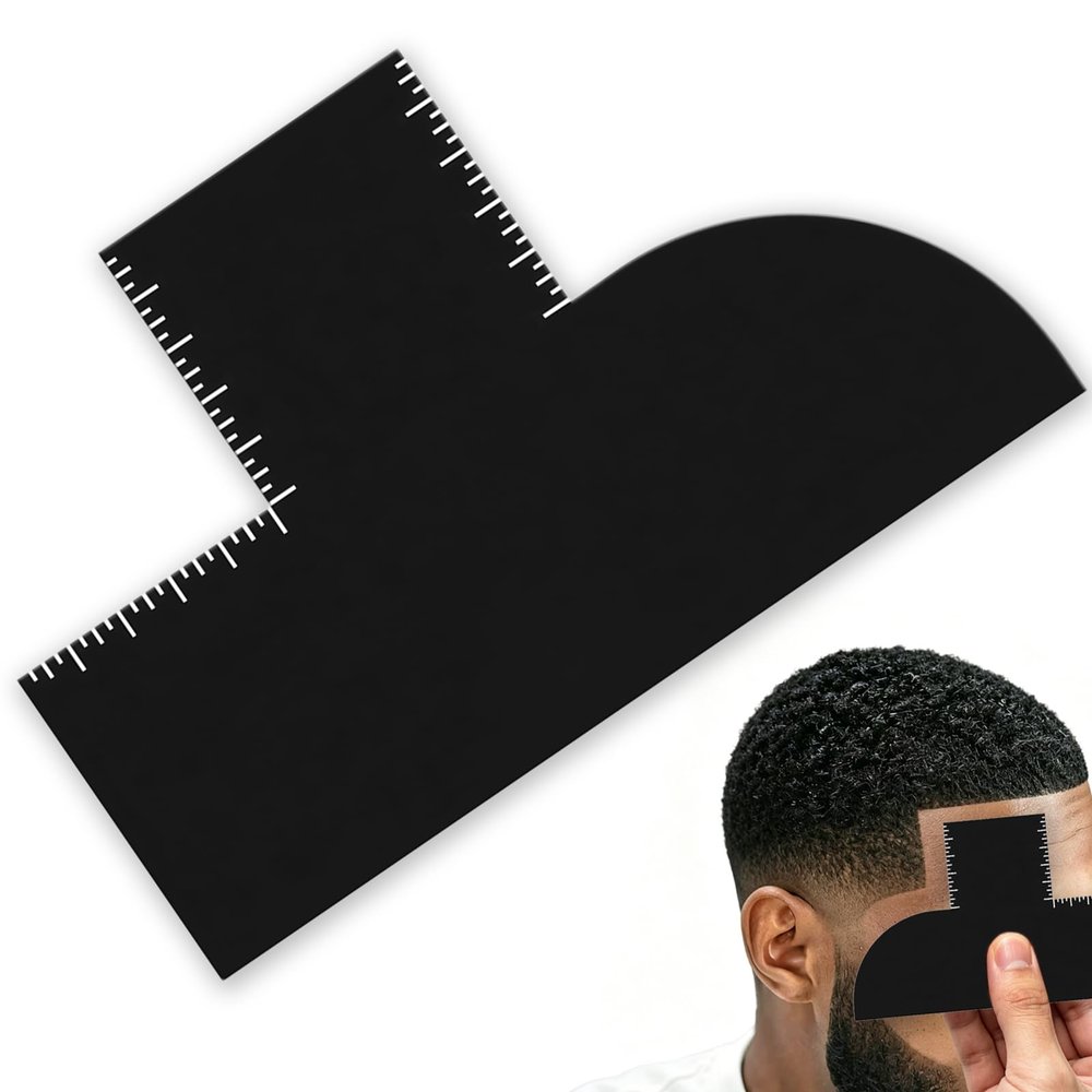 Avavani Barber Enhancement Card, T Shape Hairline Shaping Tool with Measurement Indicators, Reusable Spray Edge Hair Liner Card for Precise Edge Ups & Beard Line Up, Cutting Guide for Men, Black