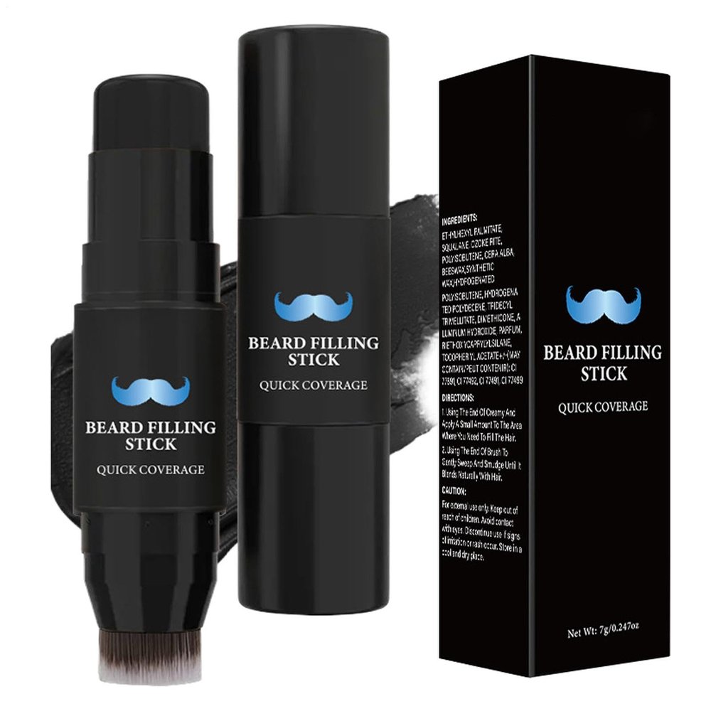 Beard Filler - 7g Beard Color Tint Stick With Brush | Waterproof Sweat-Proof Facial Hair Makeup For Filling Patchy Beards, Natural Thickening Beards Enhancer For Daily Grooming