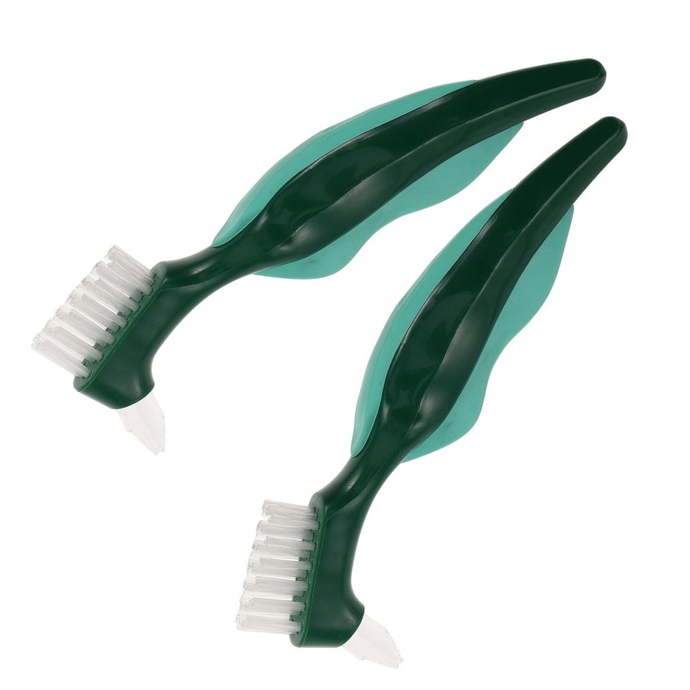 Abaodam Denture Cleaning Brush and Pp Handle 2pcs Double-Sided and Easy Removal of Debris with Hard Nylon Bristles Deep Clean Portable Oral Care for False Teeth and Dental Appliances