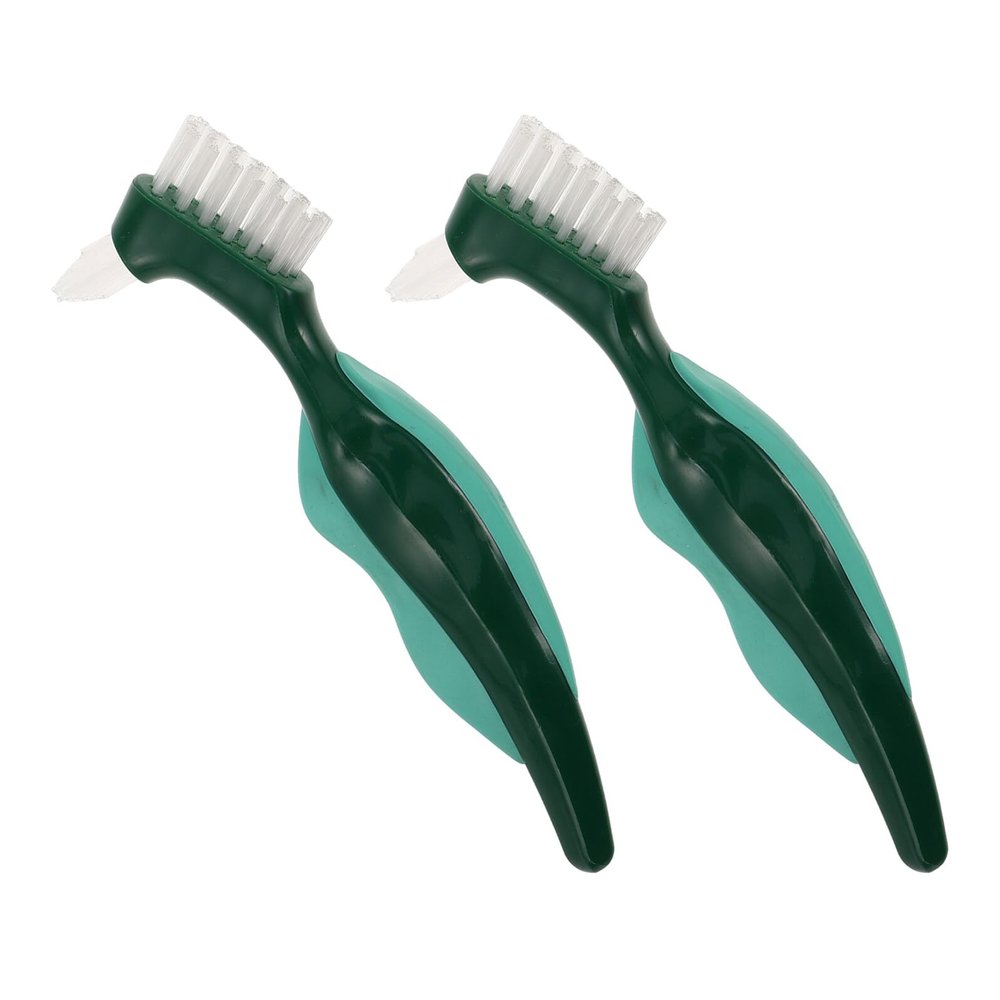 COOPHYA 2pcs Denture Cleaning Brush with Dual Head Design and Multi-Layered Nylon Bristles for Deep Clean, Comfortable Grip, Suitable for Partial Dentures and False Teeth, for Travel