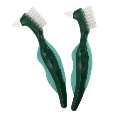 HAKIDZEL 2pcs Denture Brush Double Sided with Hard Bristles and Ergonomic Handle for Effective Cleaning of False Teeth and Partial Dentures Suitable for Travel and Daily Use