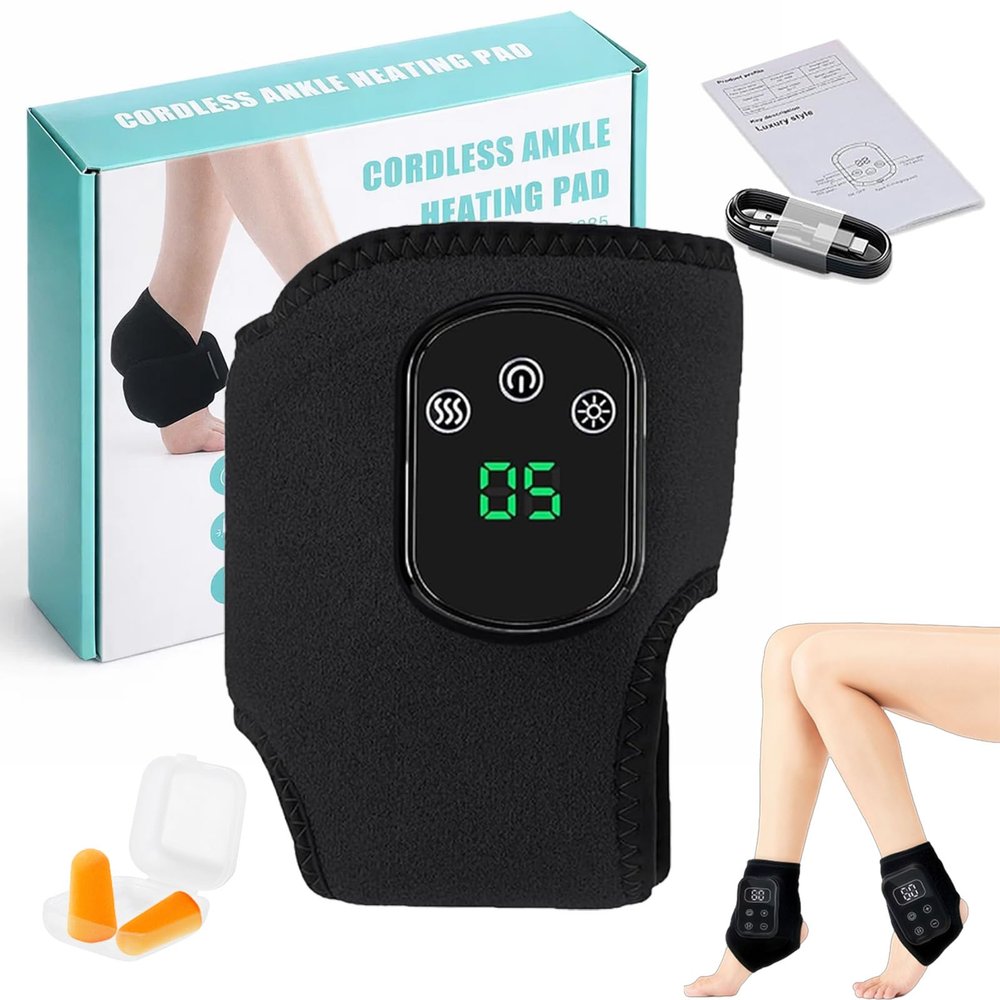 2026 New 3 in 1 Foot Massager, Ankle and Heel Heat Feet Massager with 3 Massage Modes, Portable Cordless Therapy Foot Massagers for Pain and Circulation, 5-Speed & 5-Temperature (Black,1pc)
