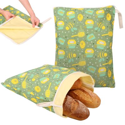 2Pcs Reusable Beeswax Bread Bags for Homemade Sourdough Bread Wide Zipper Access Organic Beeswax Cotton Linen Storage Bags for Freezer Refrigerator Freshness Keeper Bakery Essentials