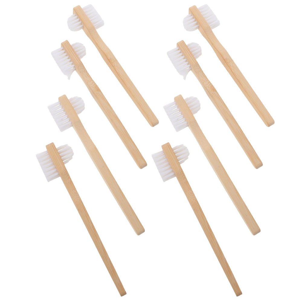 DEARMAMY 8pcs Nylon Medium-Hard Dual-Sided Denture Brush for Travel Denture Cleaning Tools Prosthetic Teeth Brush Aligner Oral Device