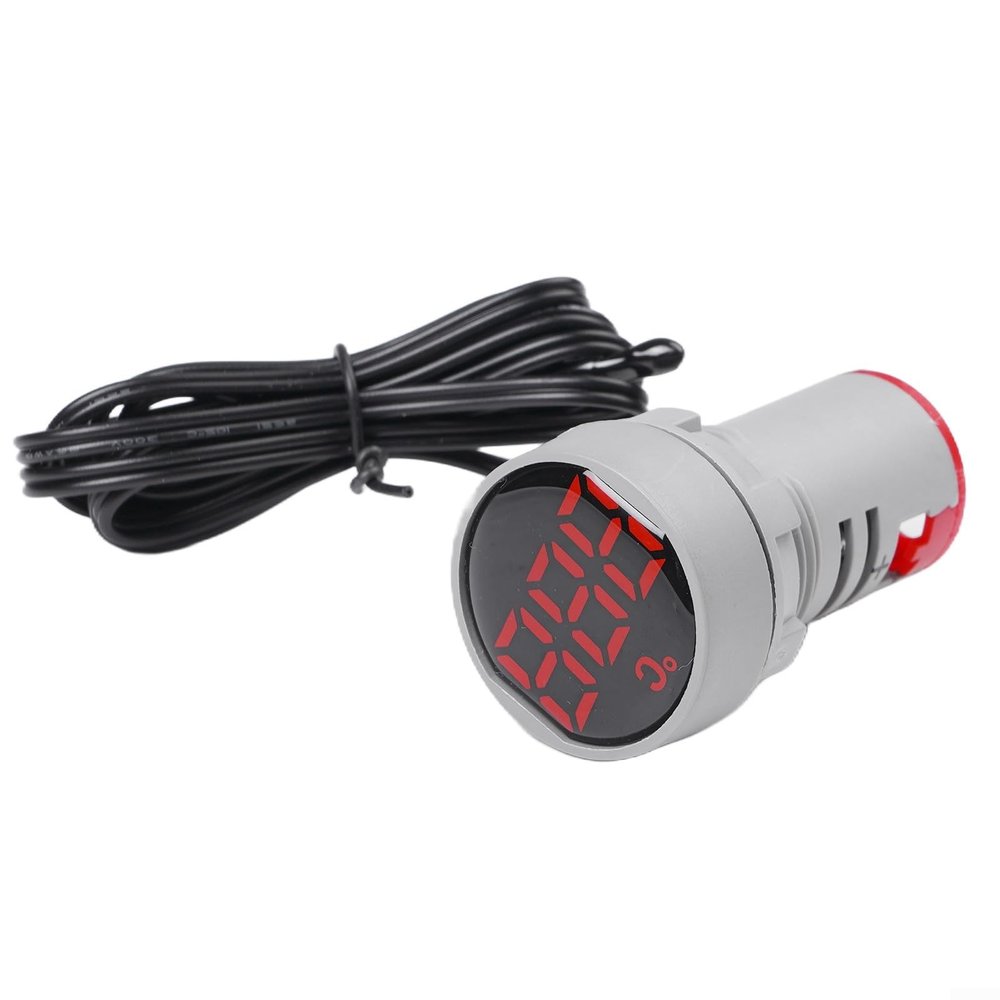 Digital Thermometer 22mm Round Panel Meter with LED Display for DC 5V 12V 24V 48V Sensor, Fast For Response Industrial Gauge Red(DC5-12V)