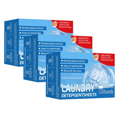 120Load Travel Laundry Detergent, Paper Soap Sheets for Washing Clothes Travel, Laundry Cleaning Sheets with Fresh Linen Scent, Natural Ingredients Concentrated Stain Removal (3box)