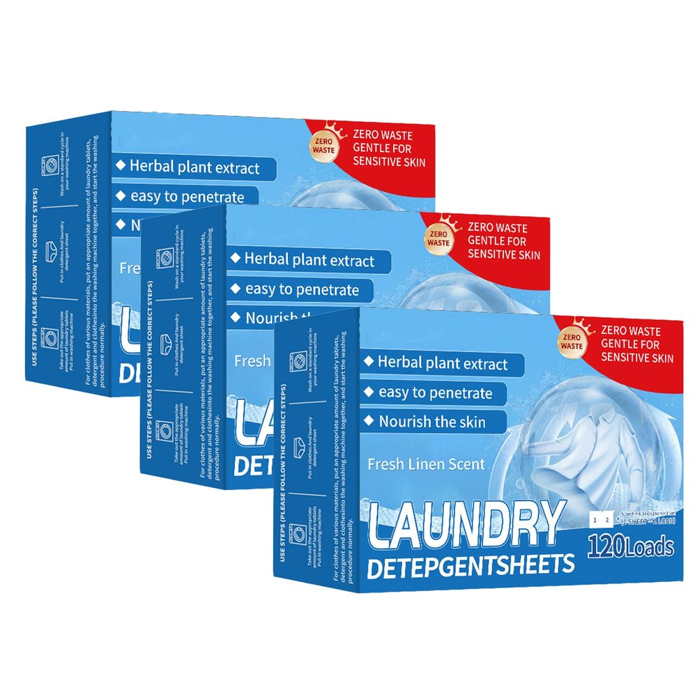 120Load Travel Laundry Detergent, Paper Soap Sheets for Washing Clothes Travel, Laundry Cleaning Sheets with Fresh Linen Scent, Natural Ingredients Concentrated Stain Removal (3box)