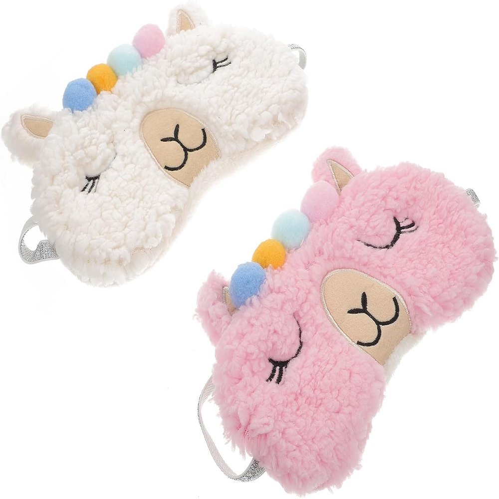 2pcs Sleep Blindfold Supple Eye Cover Cashmere Material Alpaca-Shaped Cartoon Design Lightproof Block Sunlight Style for Sleeping Comfort Random Color