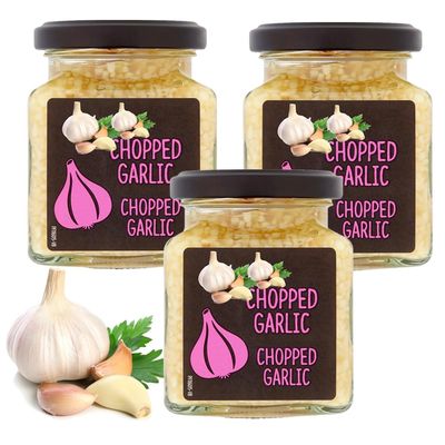 Chopped Garlic 200g - 3 x Pack Ready to Use Minced Garlic in Oil, Convenient Cooking Ingredient for Sauces, Marinades and Everyday Meals - vlzy