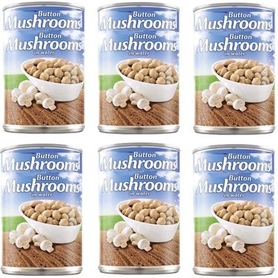 Assorted Variety Beans & Vegetables in Water Tin Chickpeas, Lentils, Cannellini Beans, Mushrooms & Carrots, Ready to Eat, Vegan (12 x Tin, Button Mushrooms in Water 285g)