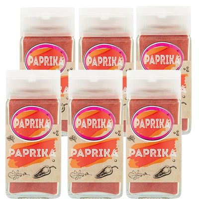 Variety Kitchen Spice Set - 6 x Jars Assorted Curry Powder, Black Pepper & Mixed Herbs, Premium Blended Seasoning for Cooking, Everyday Pack - Fy (6 x Jar, Paprika 39g)