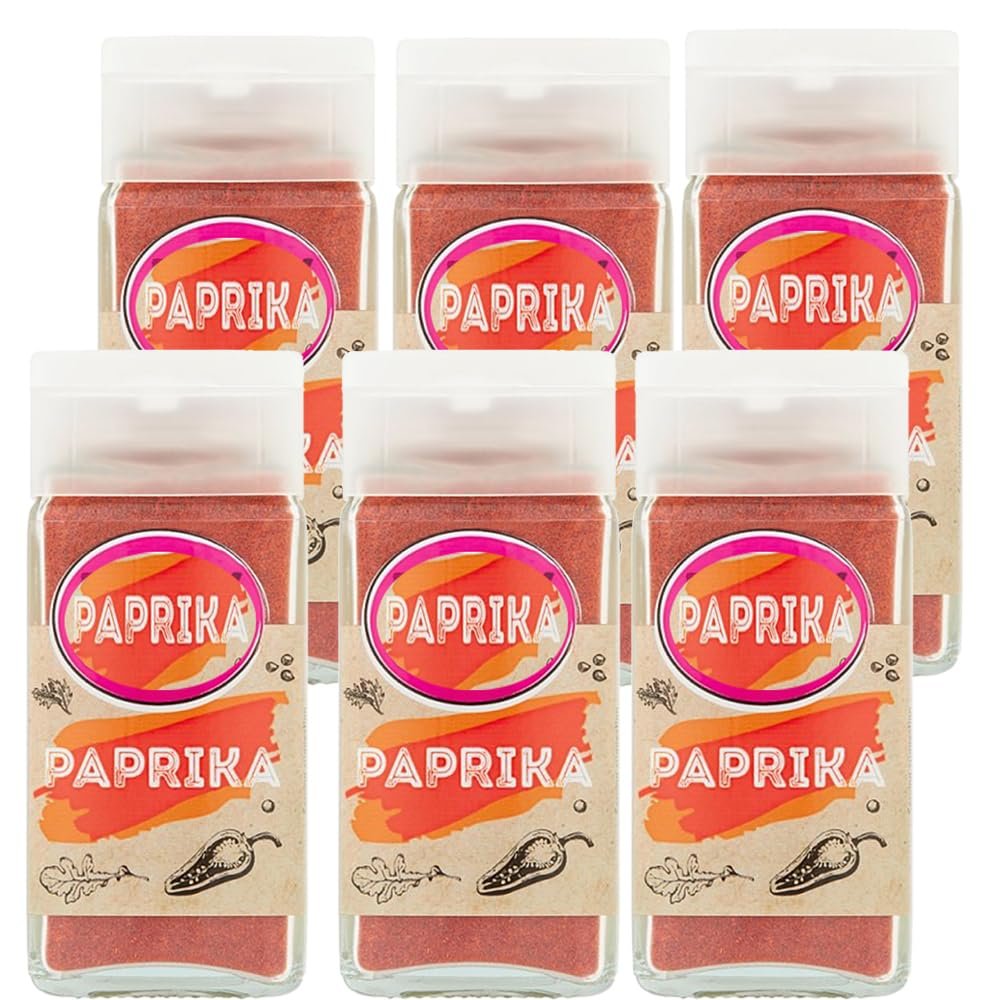 Variety Kitchen Spice Set - 6 x Jars Assorted Curry Powder, Black Pepper & Mixed Herbs, Premium Blended Seasoning for Cooking, Everyday Pack - Fy (6 x Jar, Paprika 39g)