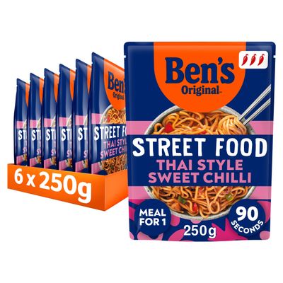 Ben's Original Street Food Thai Style Sweet Chilli ready in 90 seconds Noodles Ready Meal serves 1 multipack 6 x 250g