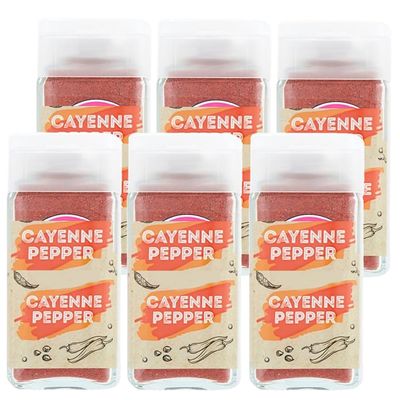 Variety Kitchen Spice Set - 6 x Jars Assorted Curry Powder, Black Pepper & Mixed Herbs, Premium Blended Seasoning for Cooking, Everyday Pack - Fy (6 x Jar, Cayenne Pepper 39g)