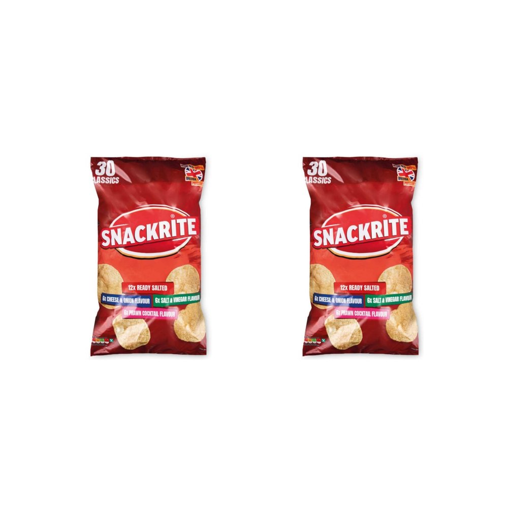 Bizzal Snackrite Classic Variety Crisps, 30 Pack, Ready Salted, Cheese & Onion, Salt & Vinegar, Prawn Cocktail Total 60 Mixed Pack