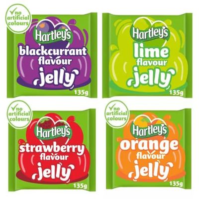 Hartley's Flavour Jelly, Blackcurrant, Lime, Strawberry and Orange Varieties, No Artificial Colours, 135g