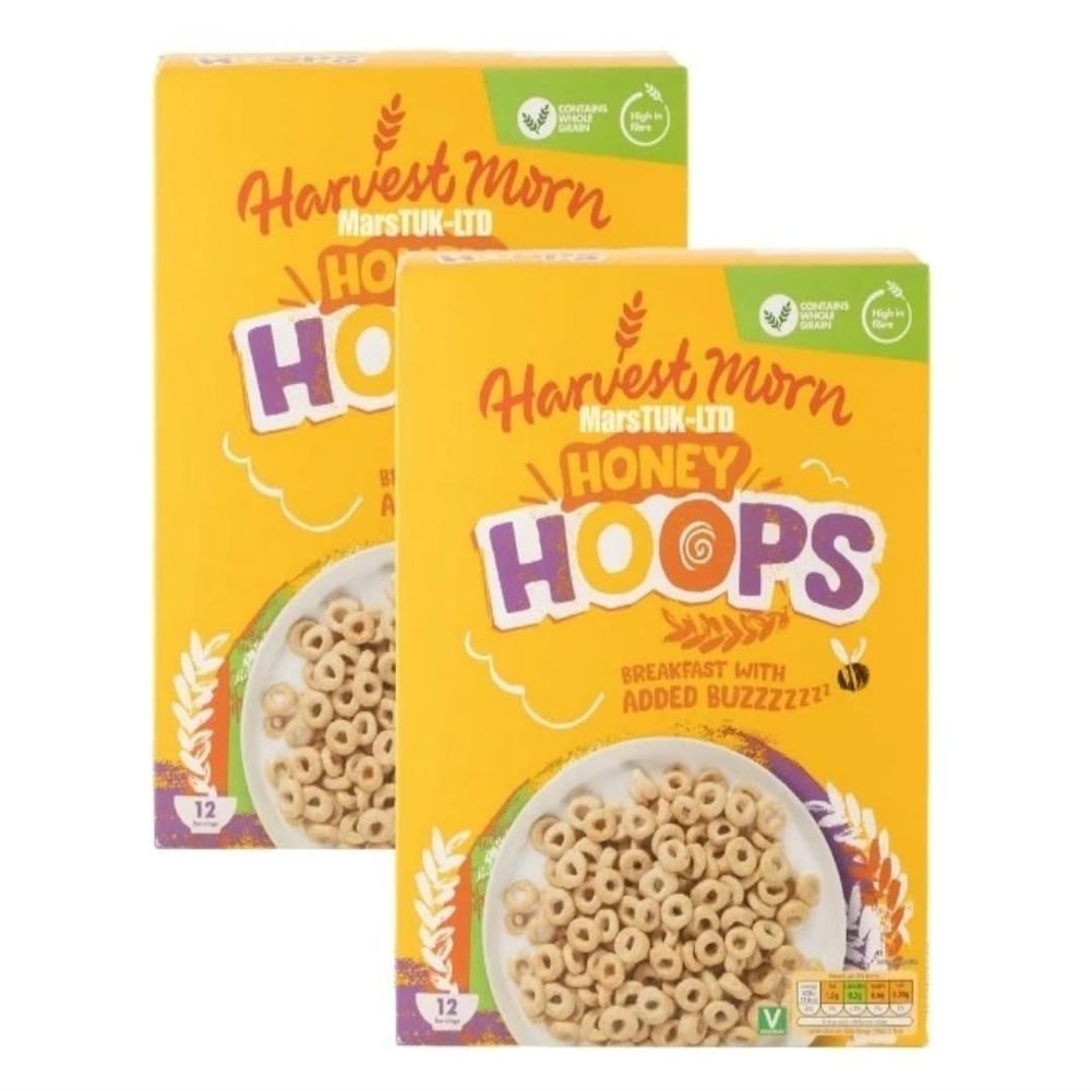 Bizzal Harvest Morn Honey Hoops Breakfast Cereal, Whole Grain, High in Fibre, 12 Servings, Pack of 2