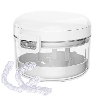 Orthodontic Mouth Guard Case, Retainer Bath Box, 7x7cm Denture Cup With Cleaner Feature, Storage Box With Secure Lid, Braces Container With Compact Style, Mouth Guard Holder For Girls