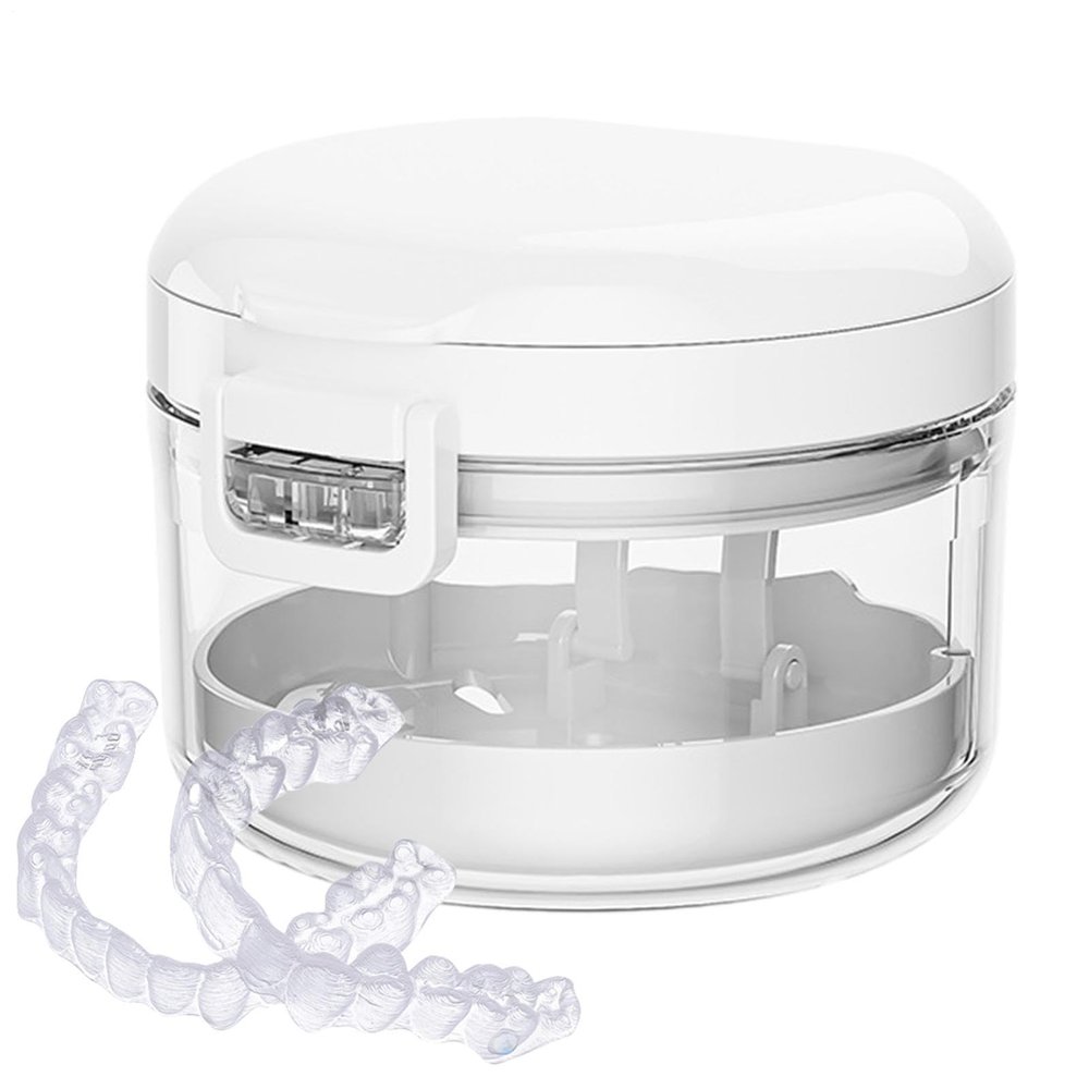Orthodontic Mouth Guard Case, Retainer Bath Box, 7x7cm Denture Cup With Cleaner Feature, Storage Box With Secure Lid, Braces Container With Compact Style, Mouth Guard Holder For Girls