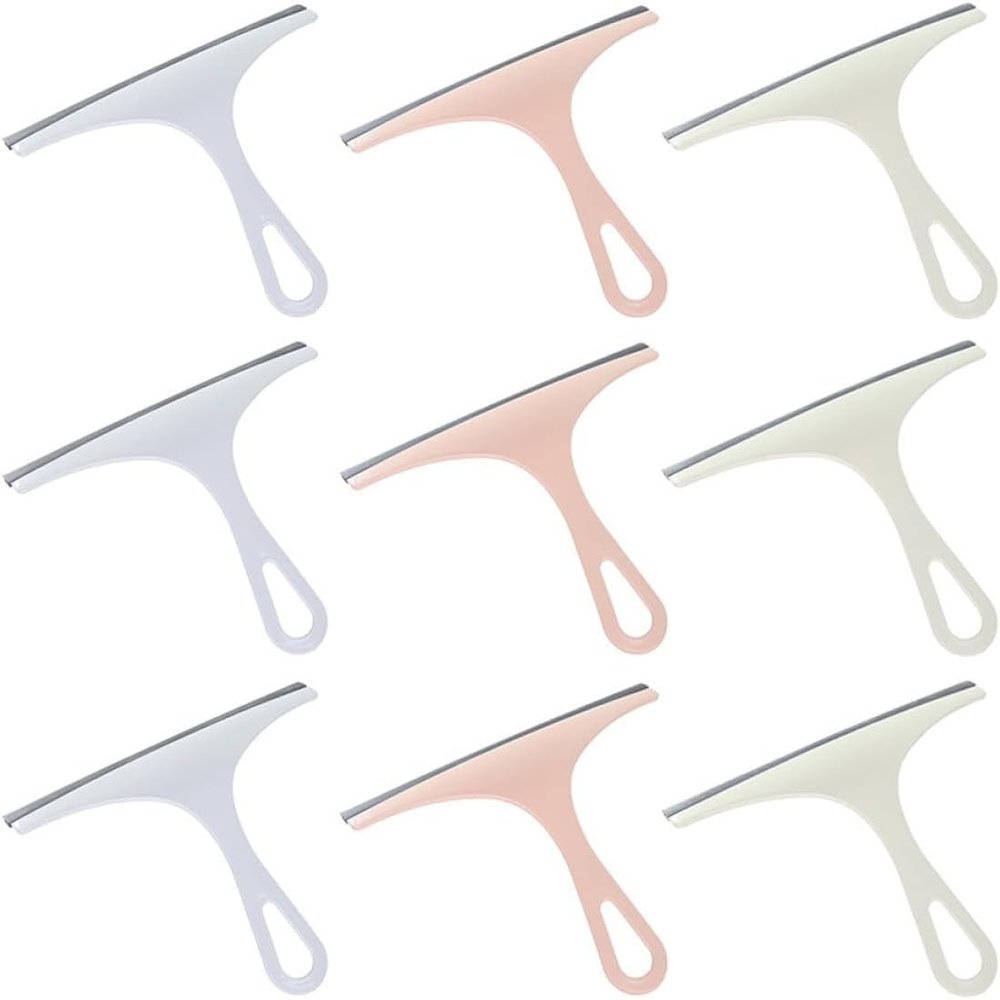 9pcs Glass Wiper Set with Nordic Blue, Green, and Pink Handles Multi-purpose Glass Squeegee for Windows, Car Windshields, Mirrors, and Shower Cleaning, Durable Construction Design for
