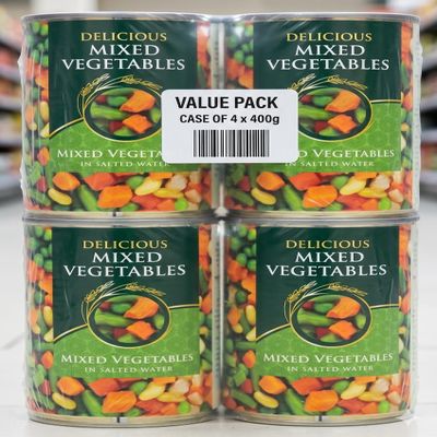Delicious Mixed Vegetables in Salted Water, Suitable for Vegetarians, 400g, Pack of 4