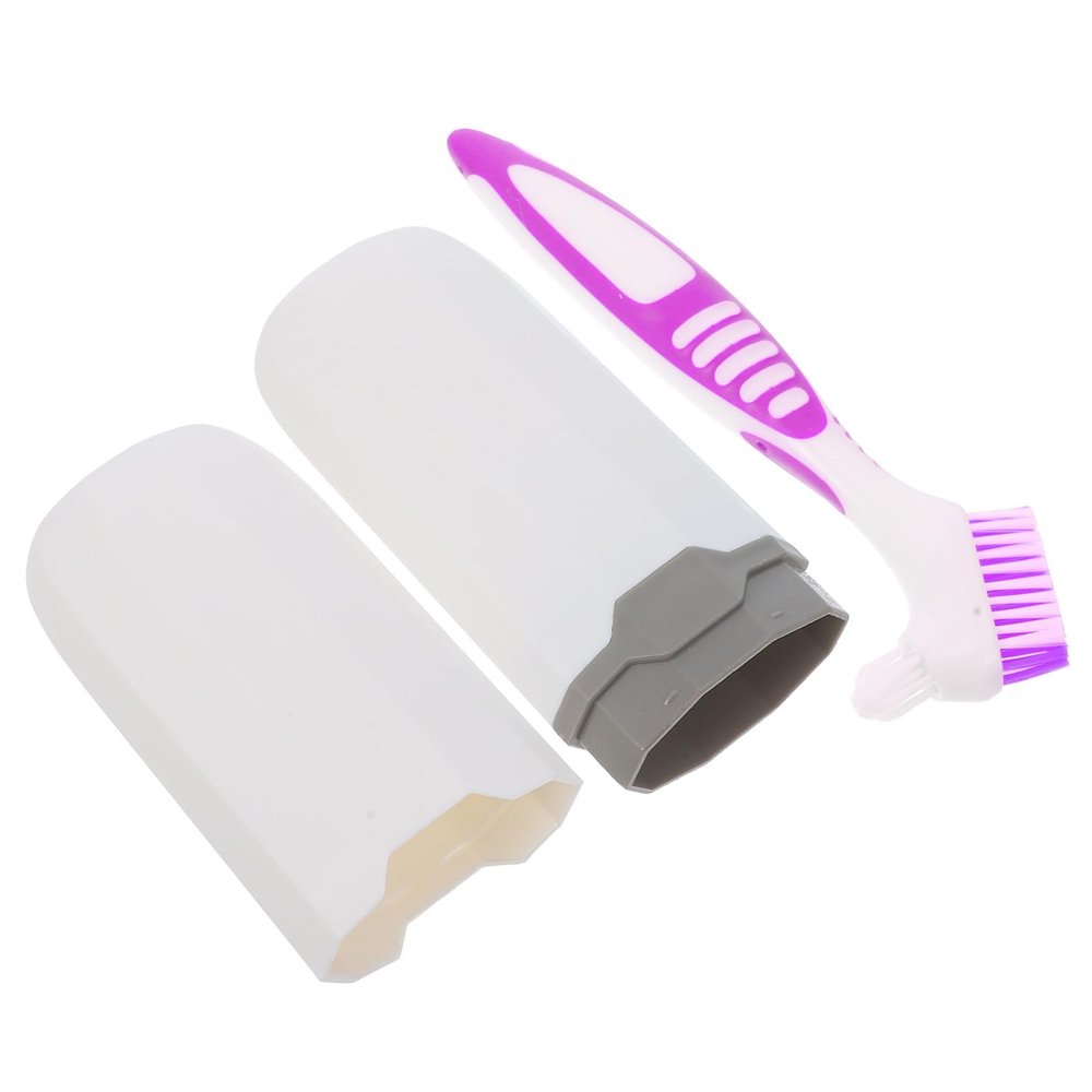 COOPHYA Double Sided Denture Cleaning Toothbrush with Travel Case and Storage Box for Convenient Oral Care on Trips