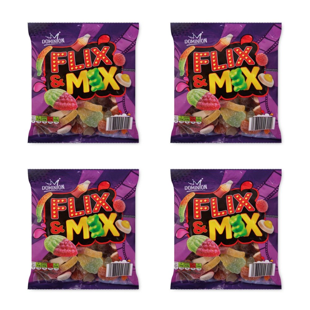 Bizzal Dominion Flix & Mix Assorted Gummy Sweets, Cola Bottles, Cherries & Teeth and Lips, 340g, 4 Pack