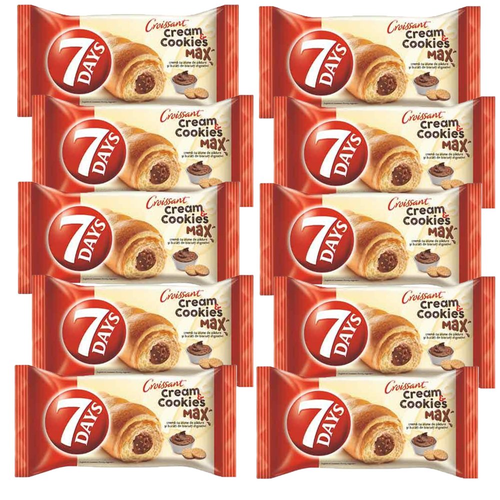 7Days Cookie and Cream 80g Creamy Filled Croissant Snack for Anytime Treat Product of Poland Pack of 10