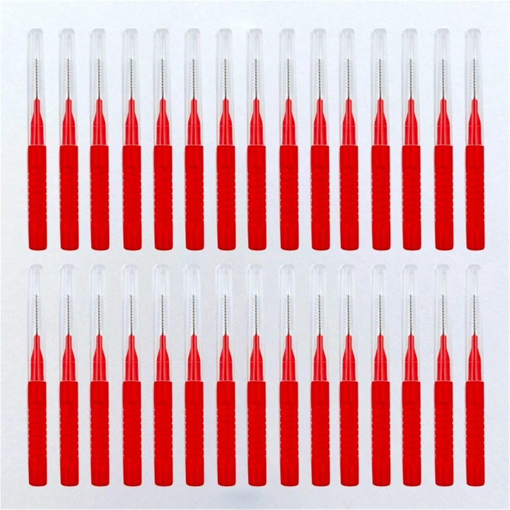 30Pcs/Box Interdental Brushes Tooth Escova Cleaners Teeth Brush for Cleaning Gaps Between Teeth(Red)