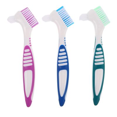 FreshCart Basics 3pcs Dual Head Tooth Cleaning Brush for False Teeth with Soft Nylon Bristles, Pp Material, Suitable for Seniors and Elderly, for Travel and Outings