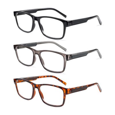 Kerecsen 3 Pack Mens Reading Glasses with Spring Hinge Rectangular Classic Computer Blue Light Glasses for Men (Black Tortoiseshell Gray, 1.75, Dioptres)