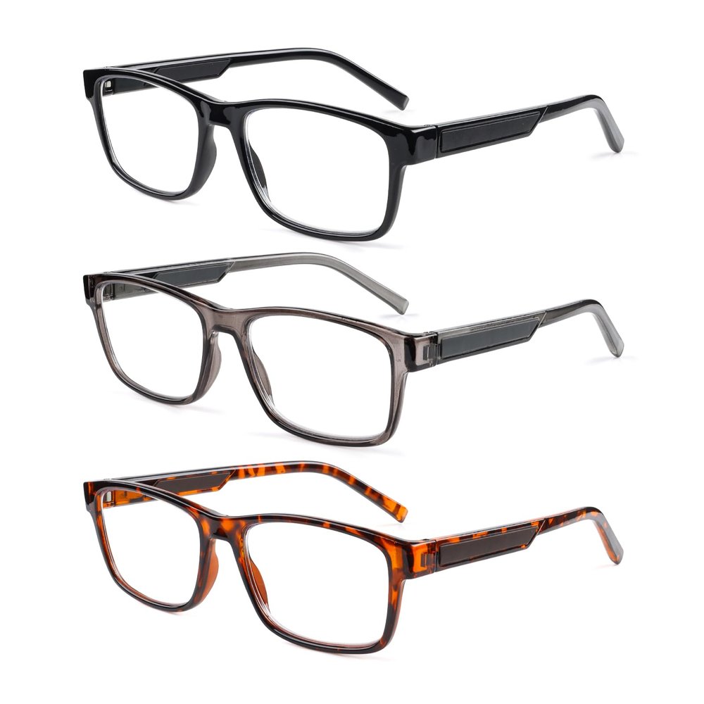 Kerecsen 3 Pack Mens Reading Glasses with Spring Hinge Rectangular Classic Computer Blue Light Glasses for Men (Black Tortoiseshell Gray, 1.75, Dioptres)
