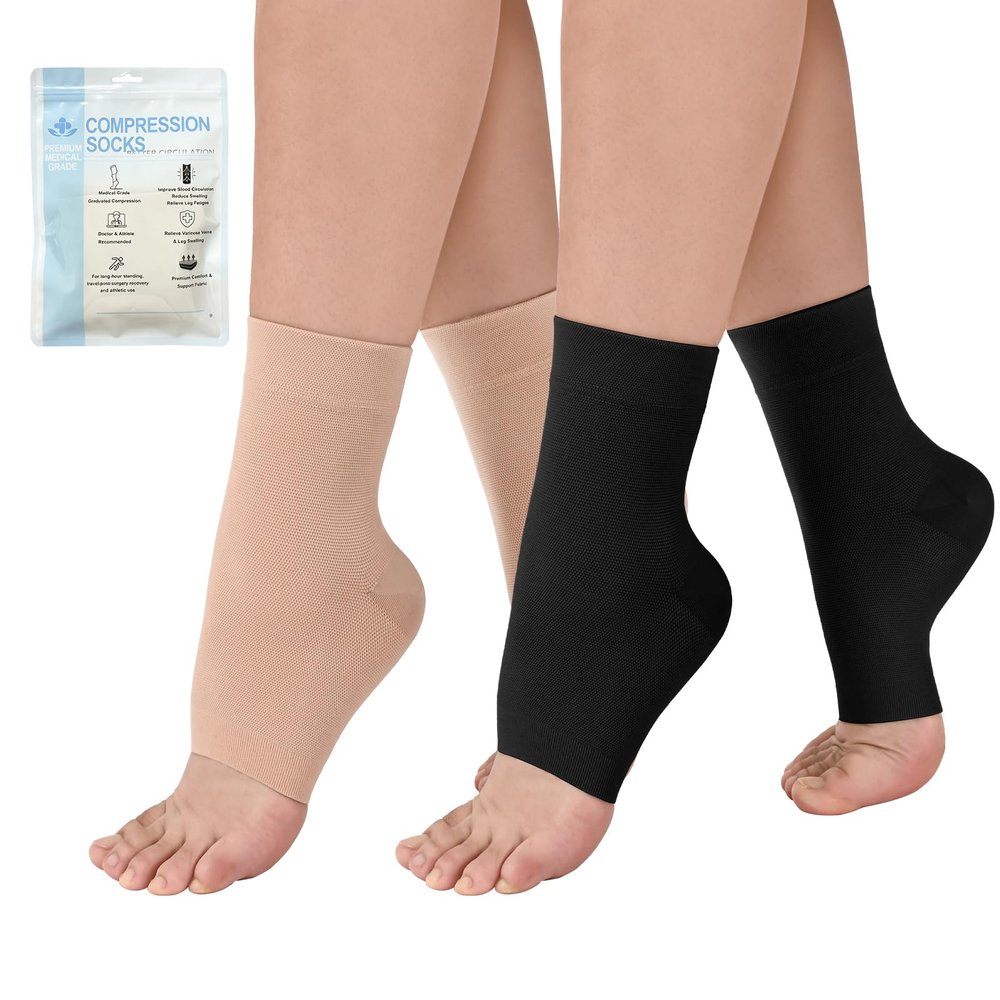 2Pair Ankle Support Compression Socks for Women&Men Foot Support, Medical Compression Stockings for Women Plantar Fasciitis & Achilles Tendonitis Flight Socks Support Neuropathy Socks Ankle Brace