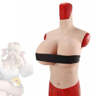 Full Silicone K Cup Breastplate, High Collar Realistic Artificial Breast Forms, Soft Fake Boobs Enhancer, Reusable Breast Prosthesis for Crossdresser, Transgender & Mastectomy Postoperative Recovery