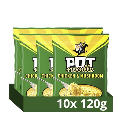 Pot Noodle Chicken & Mushroom Instant Noodles Block with sauce and seasoning sachets for quick, filling and delicious noodles 10x 112 g