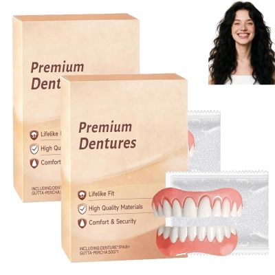Advanced Customised Full Denture Set, Upper and Lower Denture Reline Kit, Snap On Dentures & Clip On Veneers, Comfortable Natural-Looking Teeth, for Men & Women (2pcs)