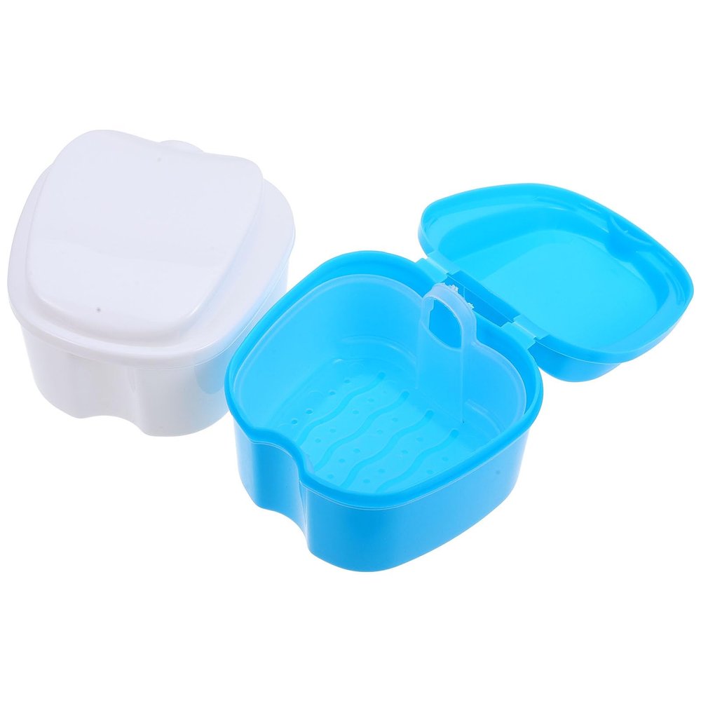 BETOOKY Denture Case 2Pcs Portable Non-Toxic Storage for Photo Taking and Travel White Light Blue