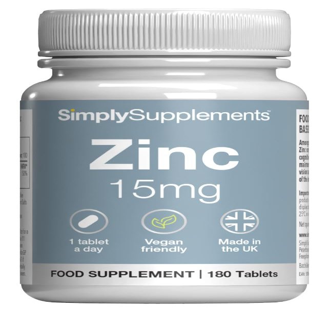 Zinc 15mg Tablets | Contributes to Normal Fertility, Hair, and Immune System Function | Potent One-a-Day Formula | 180 Tablets = 6 Months' Supply | Manufactured in The UK to GMP Standards