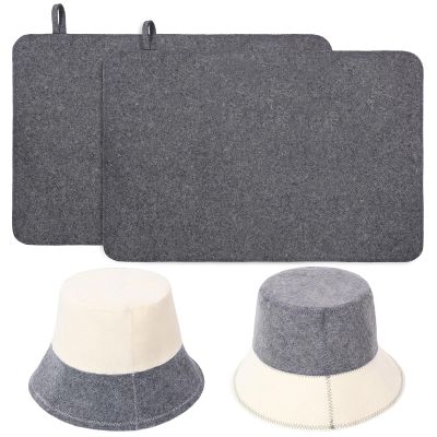 4PCS Sauna Hat & Mats Premium Felt Banya Set with Hook High Absorbent Steam Room Essential Parts Practical Steam Bath Sauna Accessories for Women And Men Travel-Friendly Design